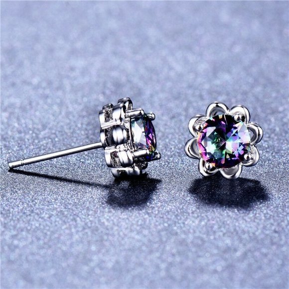 Round Colorful Micro Pave Zircon Stud Earrings for Women, EVGG1034 - Picture 2 of 5